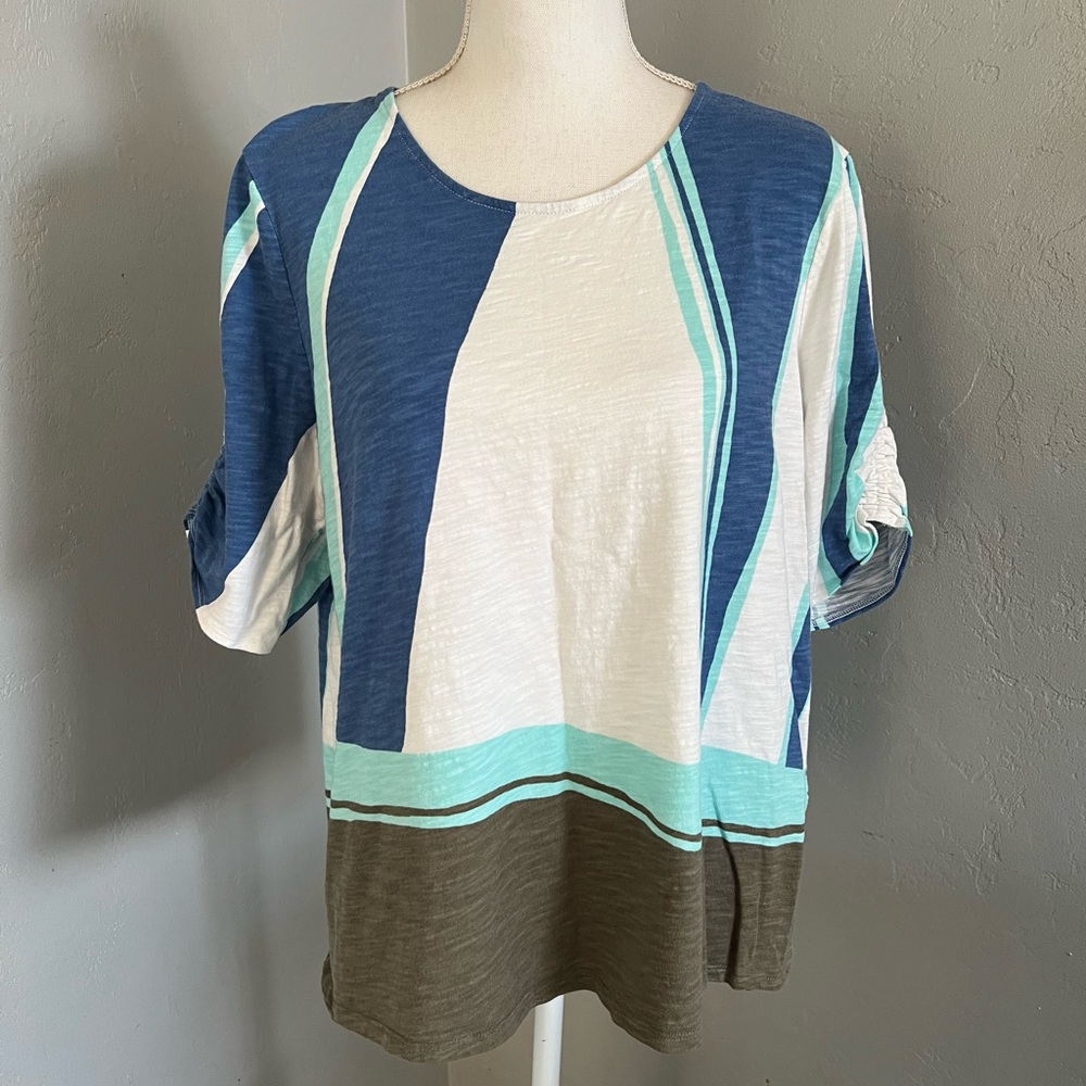 Chico's Blue and white Short Sleeve Boxy Blouse size 3